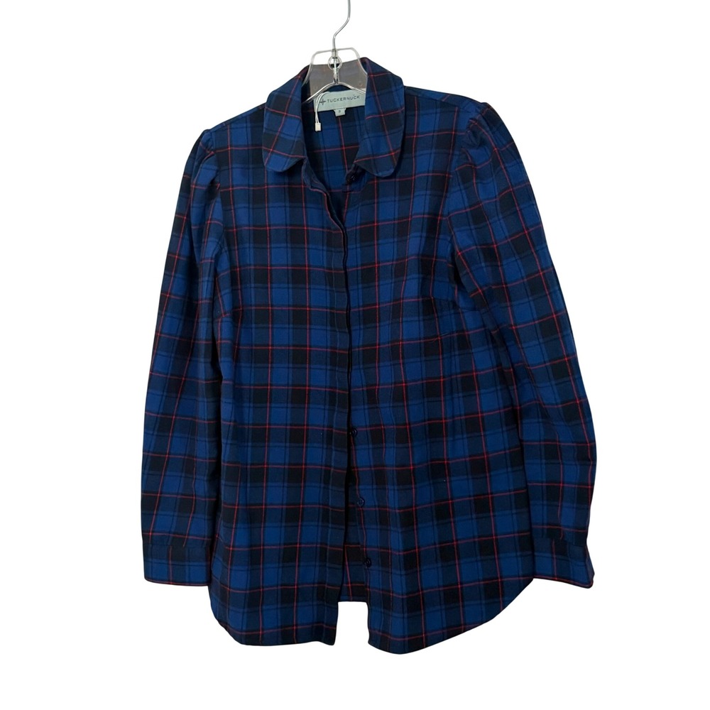 Tuckernuck Plaid Flannel Button Down Shirt Blue Heritage Top - Small